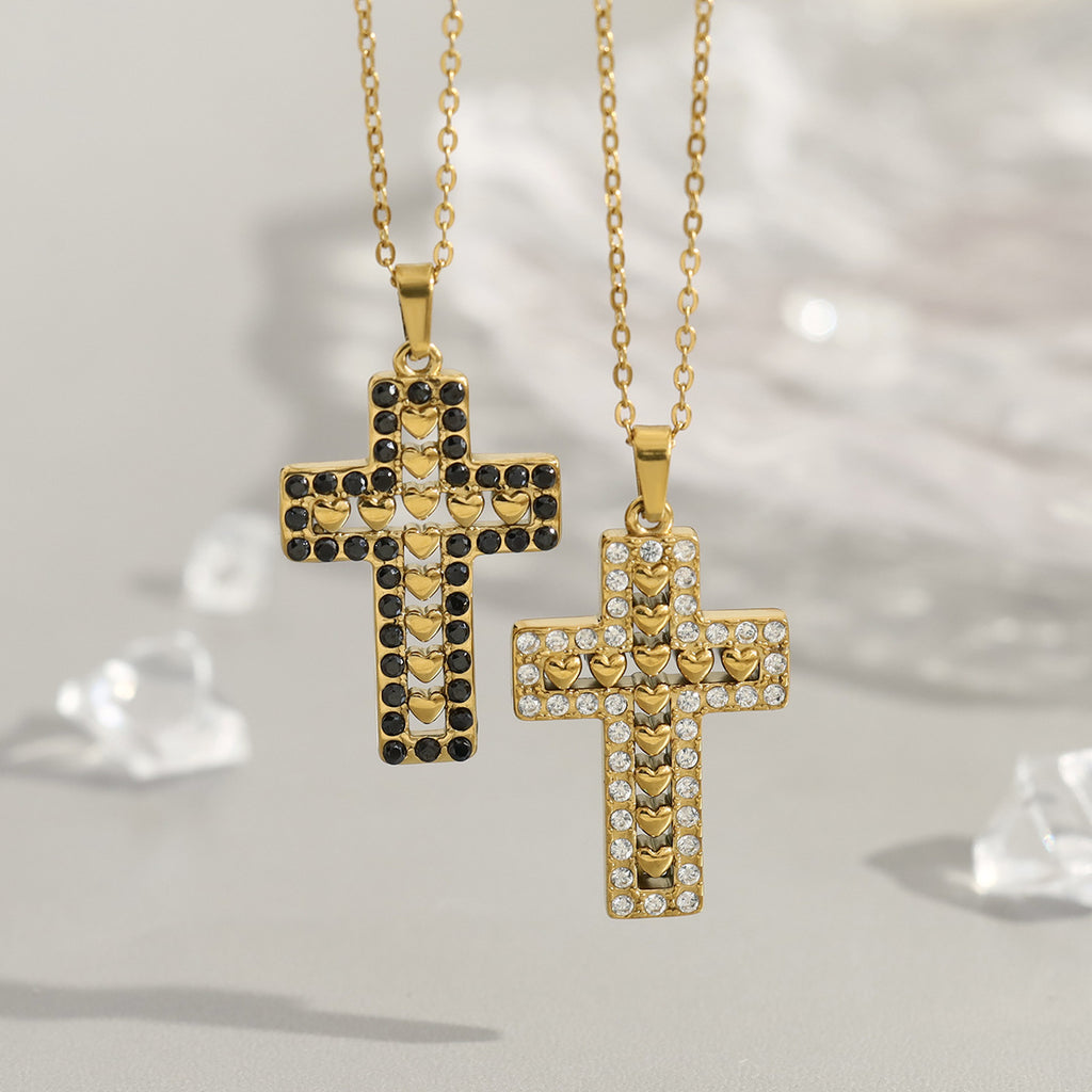 Cross Pendant Full Of Diamonds 18K Gold All-Match Non-Fading Clavicle Chain