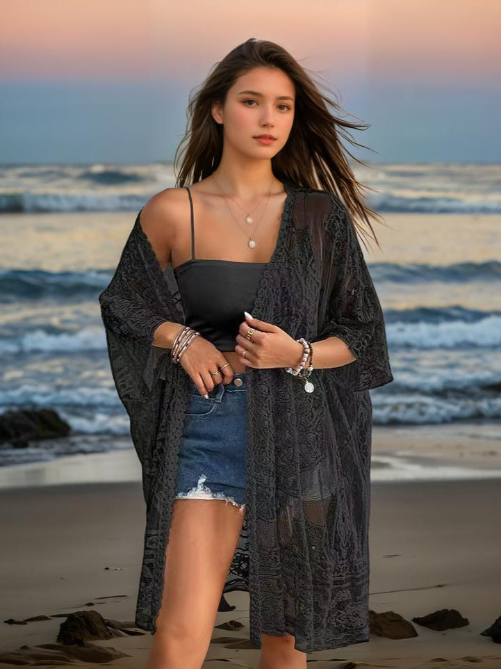 Women's Sexy See-through Water-soluble Lace Embroidered Cardigan