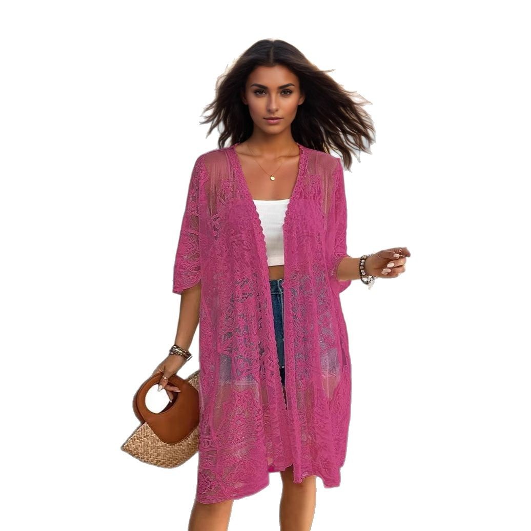 Women's Sexy See-through Water-soluble Lace Embroidered Cardigan