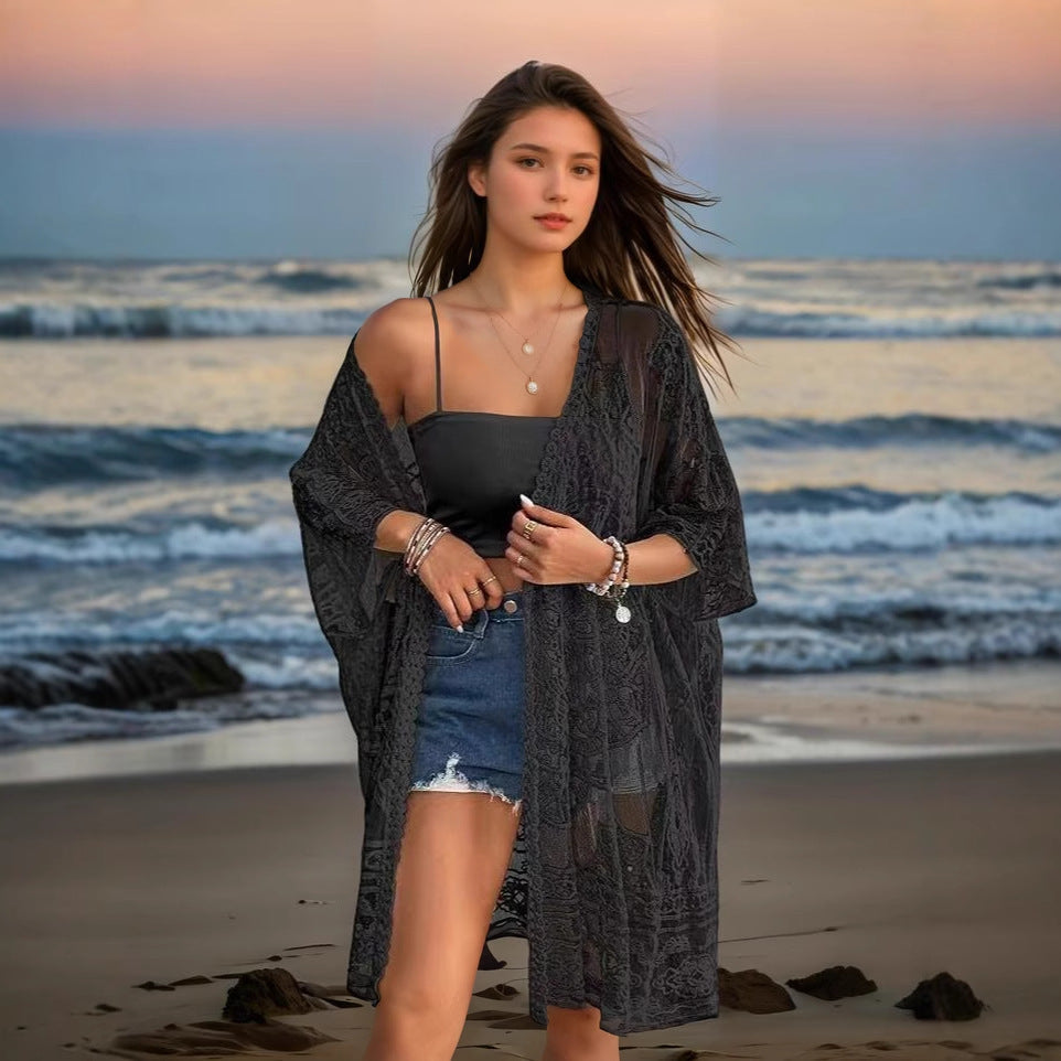 Women's Sexy See-through Water-soluble Lace Embroidered Cardigan