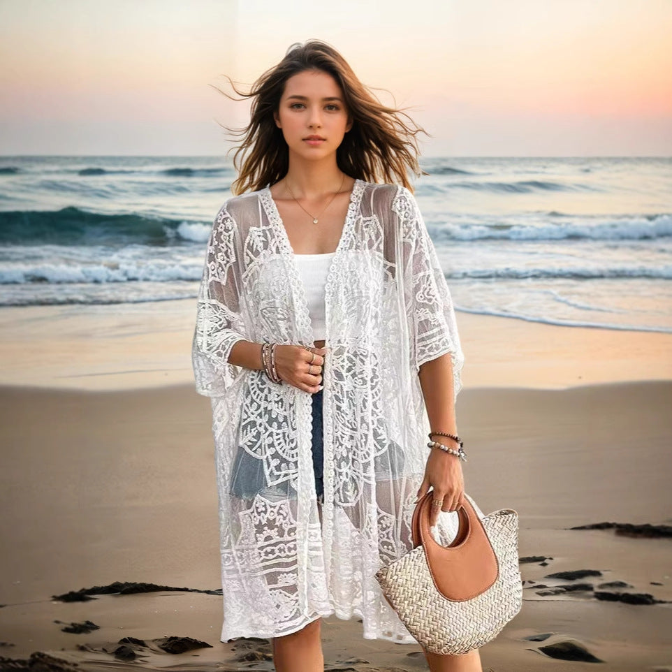 Women's Sexy See-through Water-soluble Lace Embroidered Cardigan
