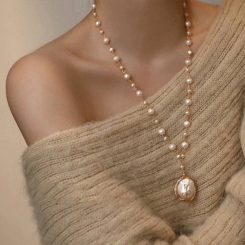 Handmade Natural Baroque Pearl Necklace For Women