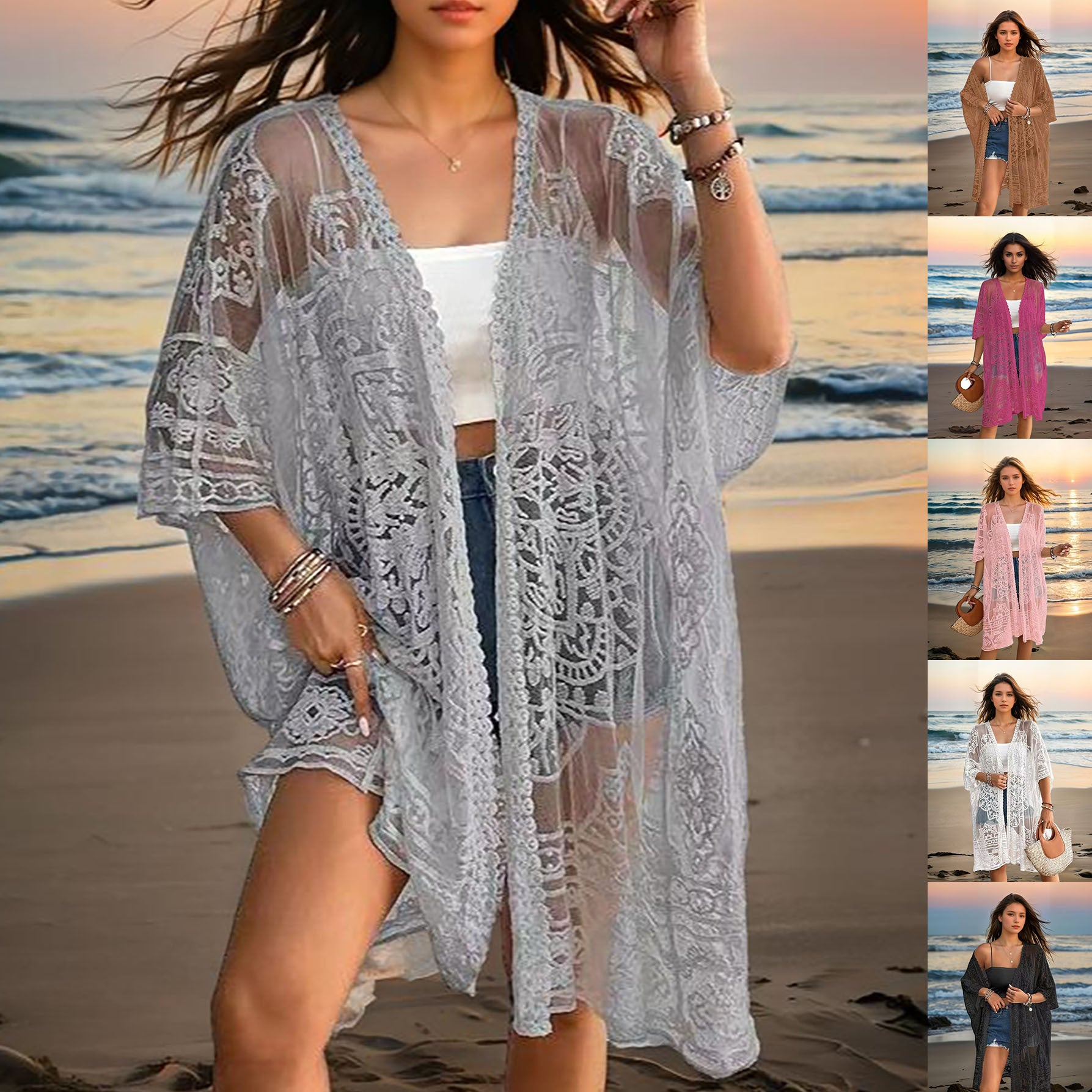 Women's Sexy See-through Water-soluble Lace Embroidered Cardigan