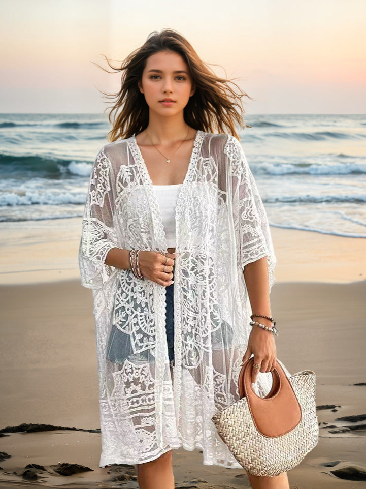 Women's Sexy See-through Water-soluble Lace Embroidered Cardigan