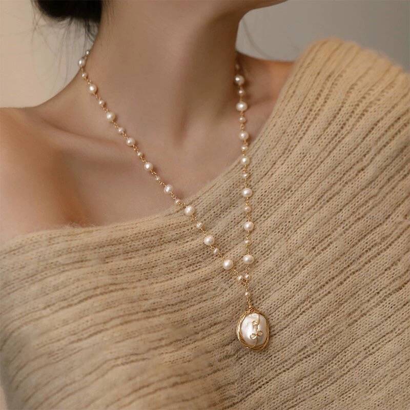 Handmade Natural Baroque Pearl Necklace For Women