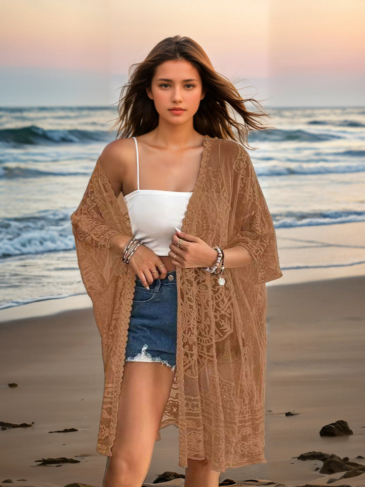 Women's Sexy See-through Water-soluble Lace Embroidered Cardigan