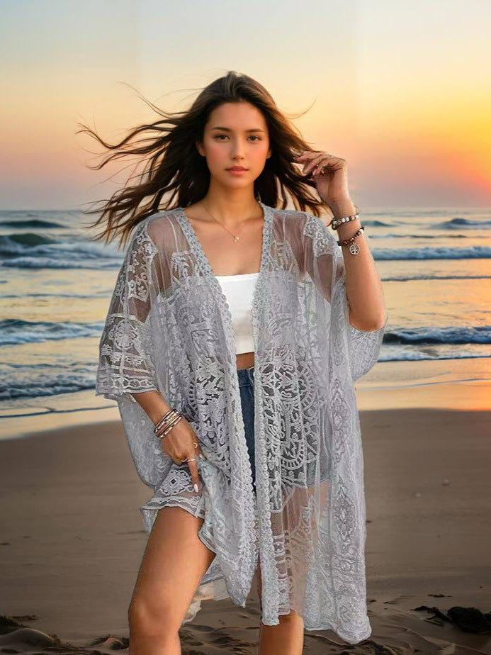 Women's Sexy See-through Water-soluble Lace Embroidered Cardigan