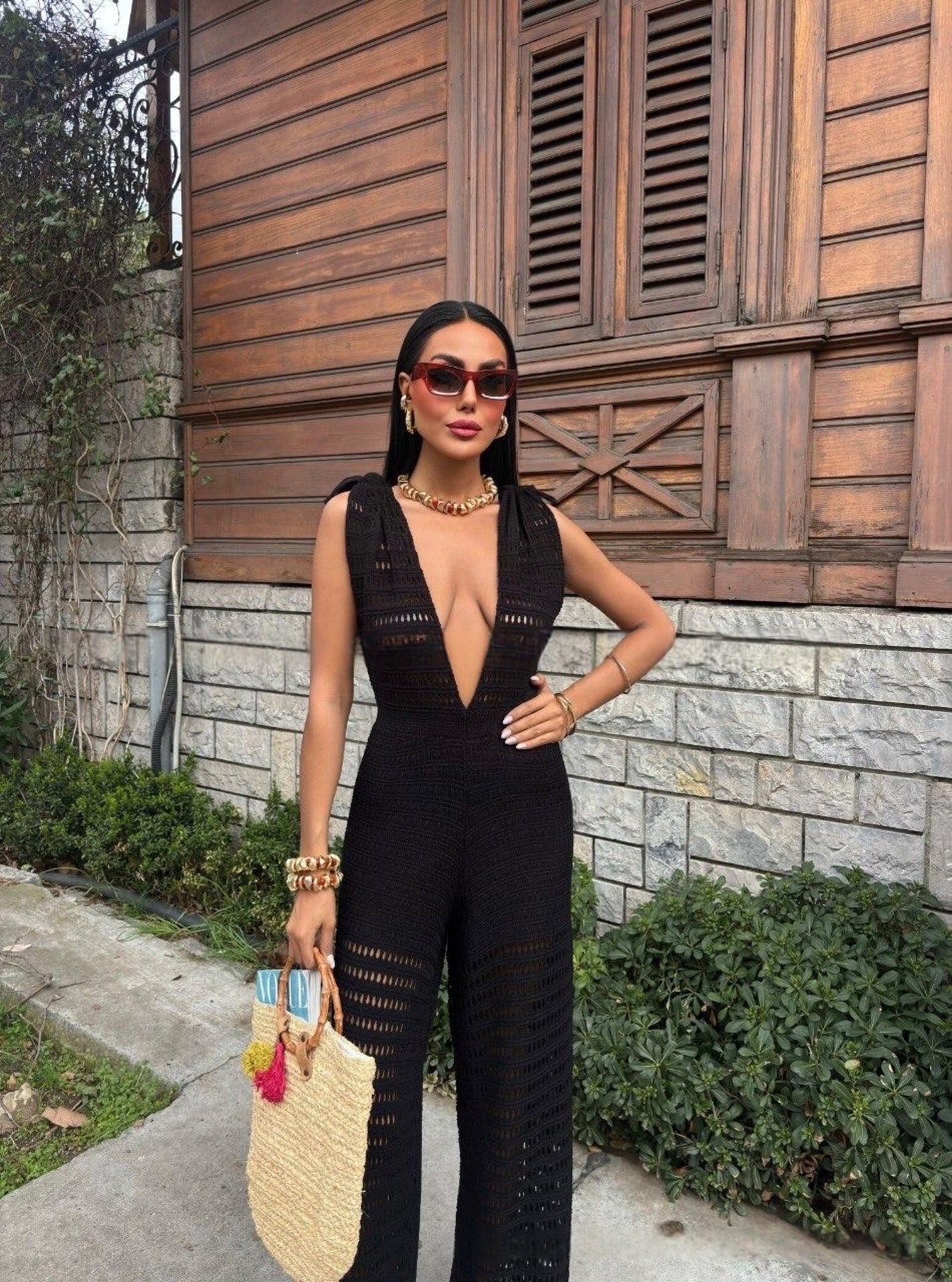 Fashionable Casual Solid-Color Slim-Fit Elegant Jumpsuit